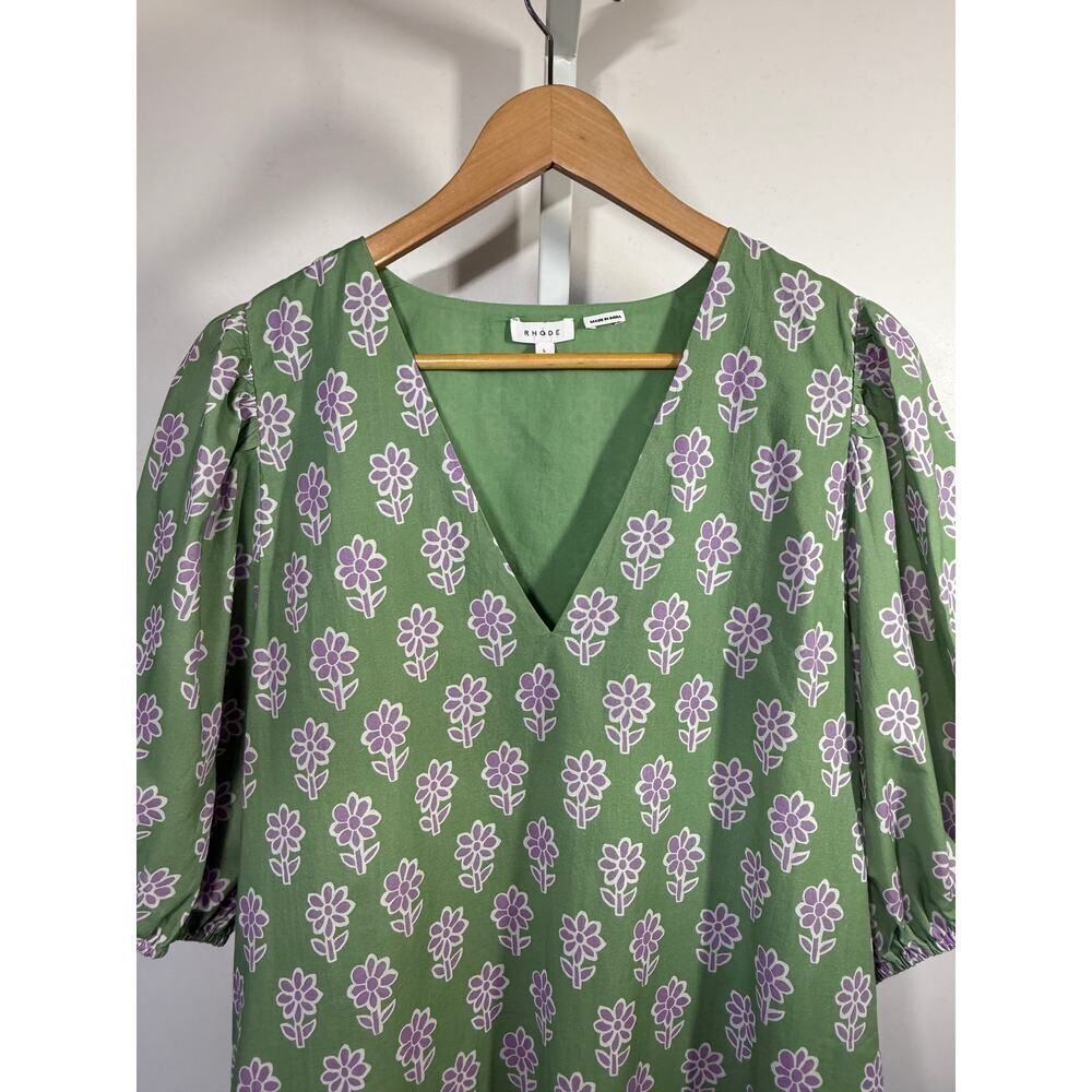 RHODE Women's Saira Floral Print Knee Length Cotton Dress Green Size Large - Picture 3 of 9